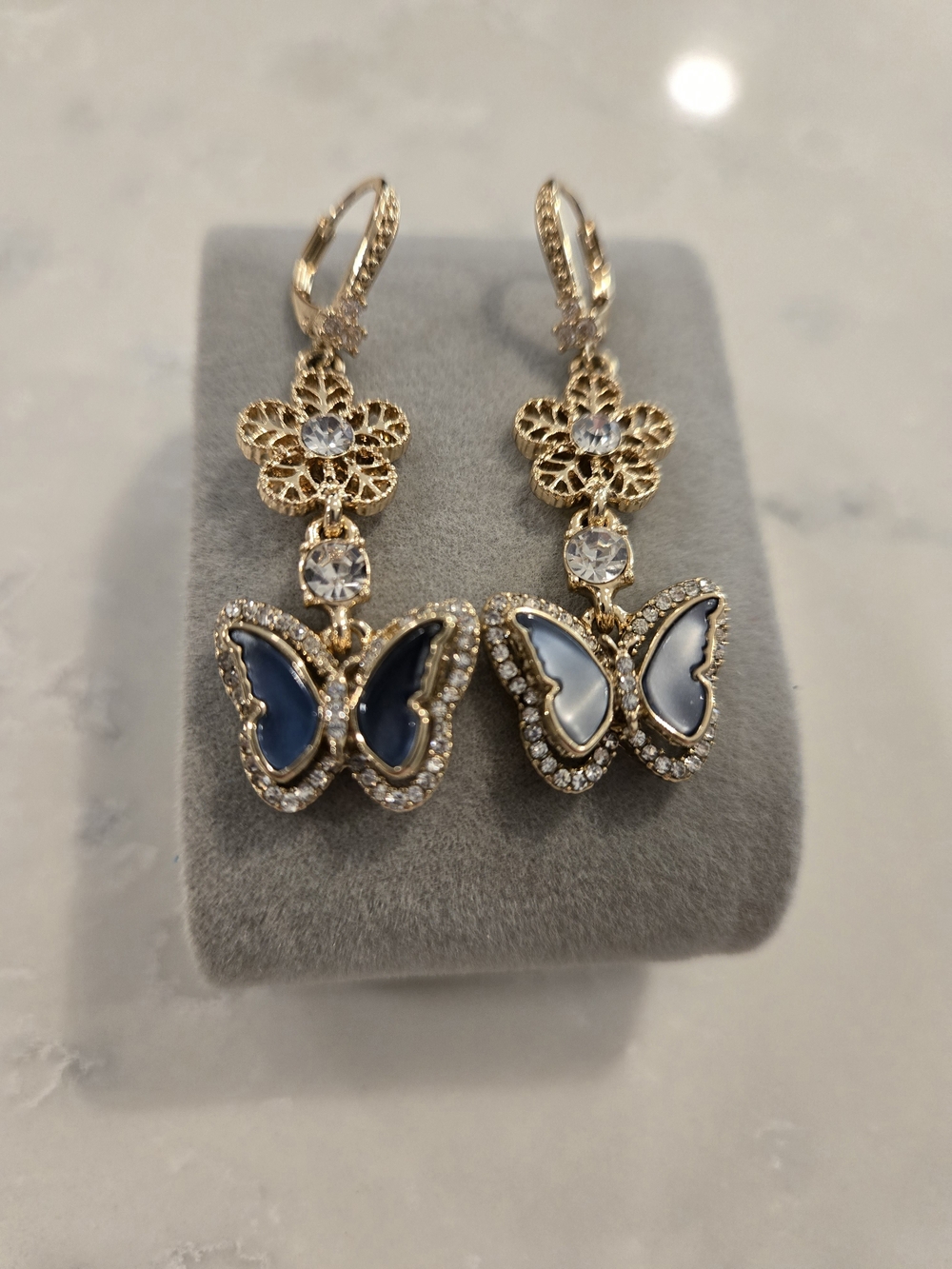 Marchesa Gold Butterfly Drop Earrings with Stone Blue Inlay